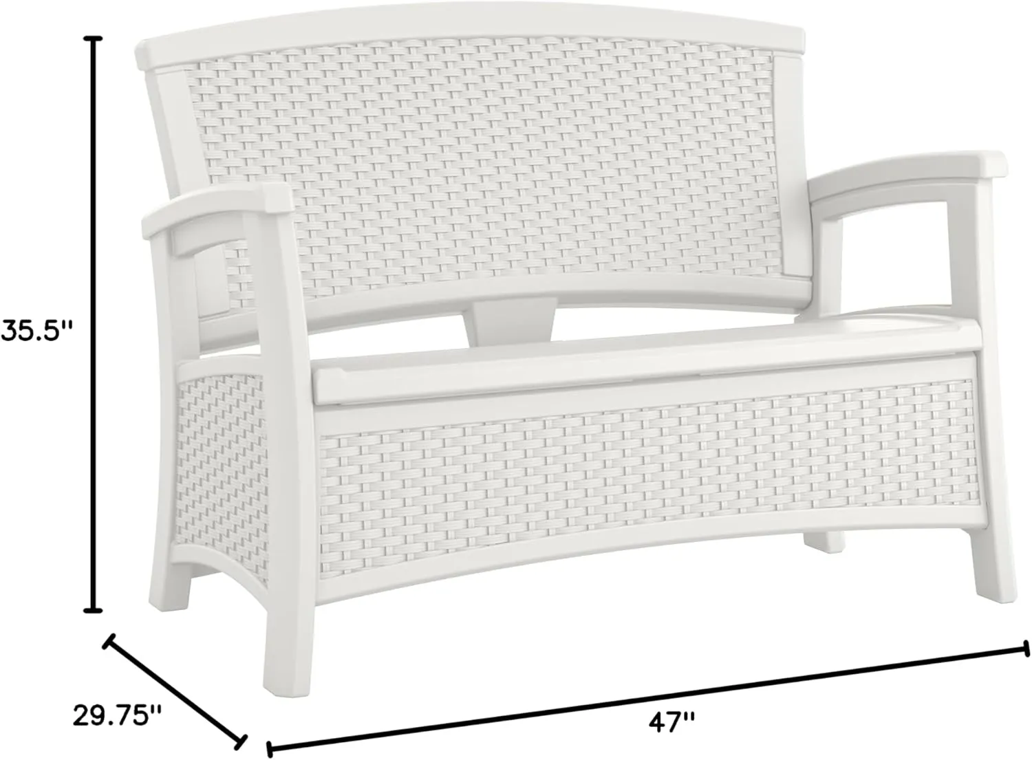 Suncast Outdoor Wicker Love Seat with 23-Gallon Storage, Comfortable Seating for Two, Ergonomic Back Support, All-Weather Furniture for Patio, Deck, and Garden, Ice Cube