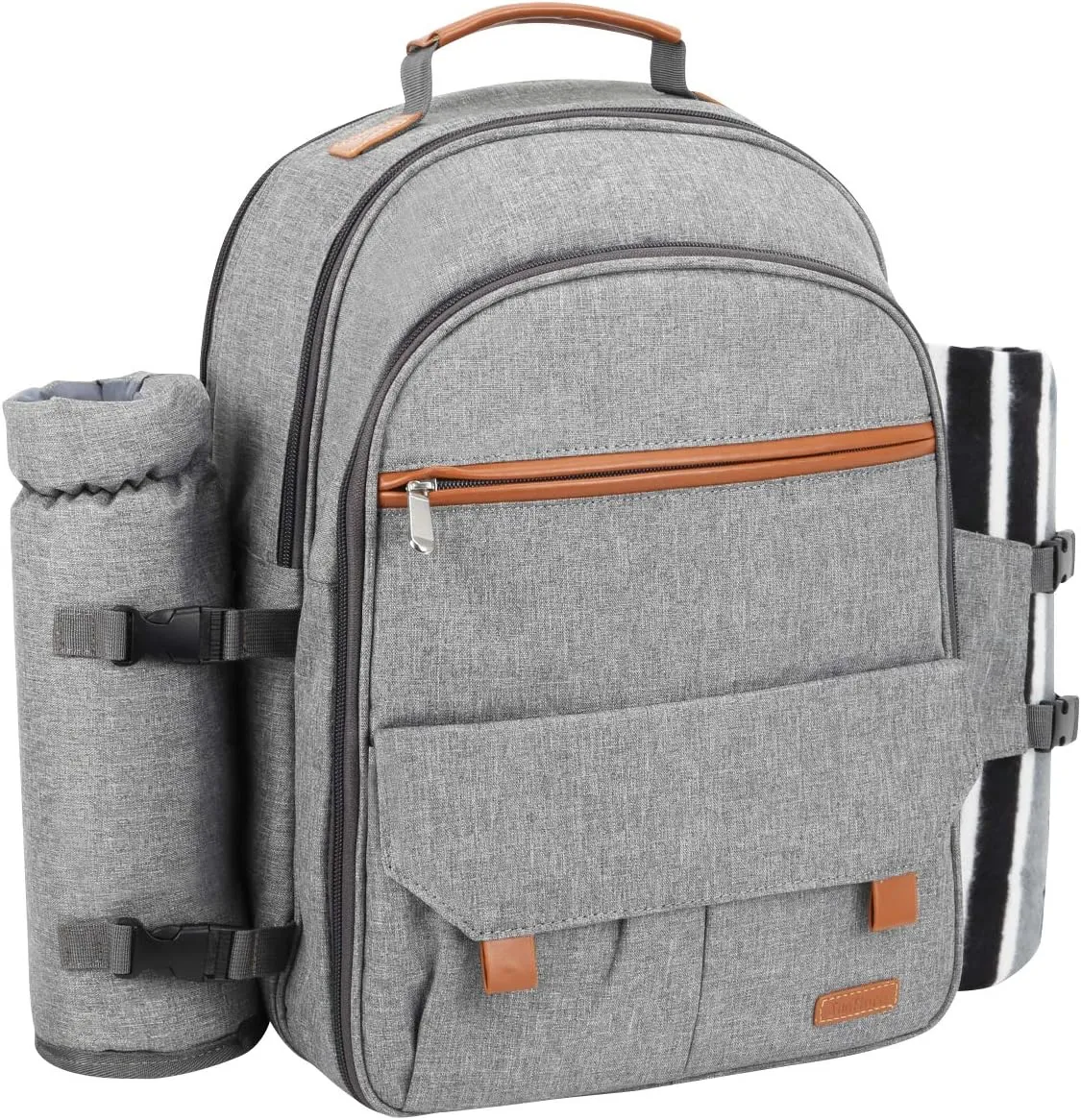 Sunflora Picnic Backpack for 2 Person, Picnic Basket Complete Set with Insulated Cooler and Blanket for Family Outdoor Camping (Blue & Stripe)