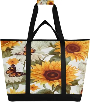 Sunflower Butterflies Reusable Insulated Lunchbox Cooler Bag, Leakproof Kitchen Grocery Bag Collapsible Portable Cooler Tote Bag for Picnic, Camping, Office, Travel