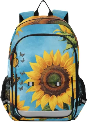 Sunflower Butterfly Print Backpack for Boys Middle-School Elementary Bookbags 20325604