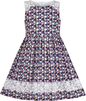 Sunny Fashion Girls Dress Purple Flower Summer Casual Dress Lace Size 6-14