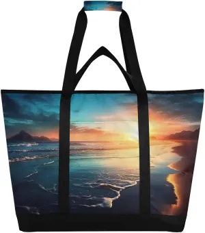 Sunset Beach Reusable Insulated Lunchbox Cooler Bag, Leakproof Kitchen Grocery Bag Collapsible Portable Cooler Tote Bag for Picnic, Camping, Office, Travel