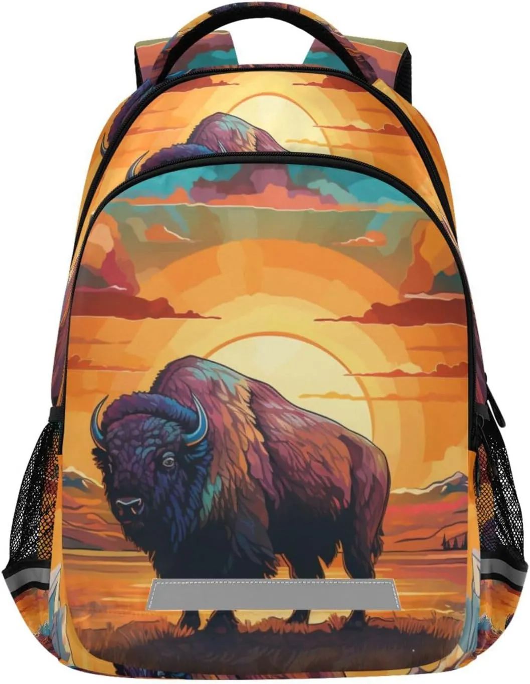 Sunset Bison Kids Travel Backpack School Bag Large Capacity with Reflective Strip for Boys Girls 11.6 × 6.9 × 16.7 INCH