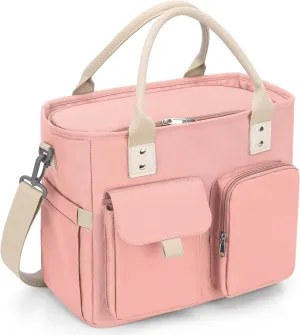 SUNUP 16L Large Lunch Bag for Women, Loncheras para Mujer, Insulated Adult Lunch Tote Box for Work with Shoulder Strap, Pink