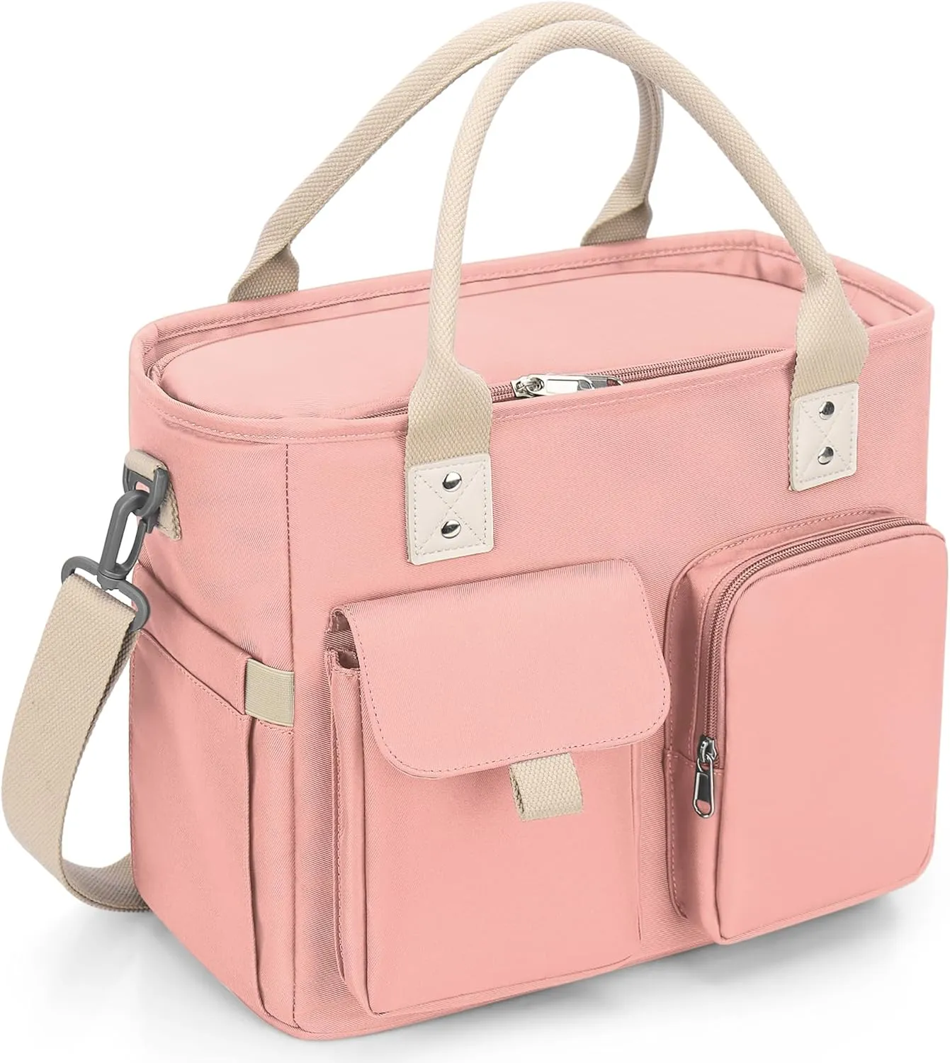 SUNUP 16L Large Lunch Bag for Women, Loncheras para Mujer, Insulated Adult Lunch Tote Box for Work with Shoulder Strap, Pink