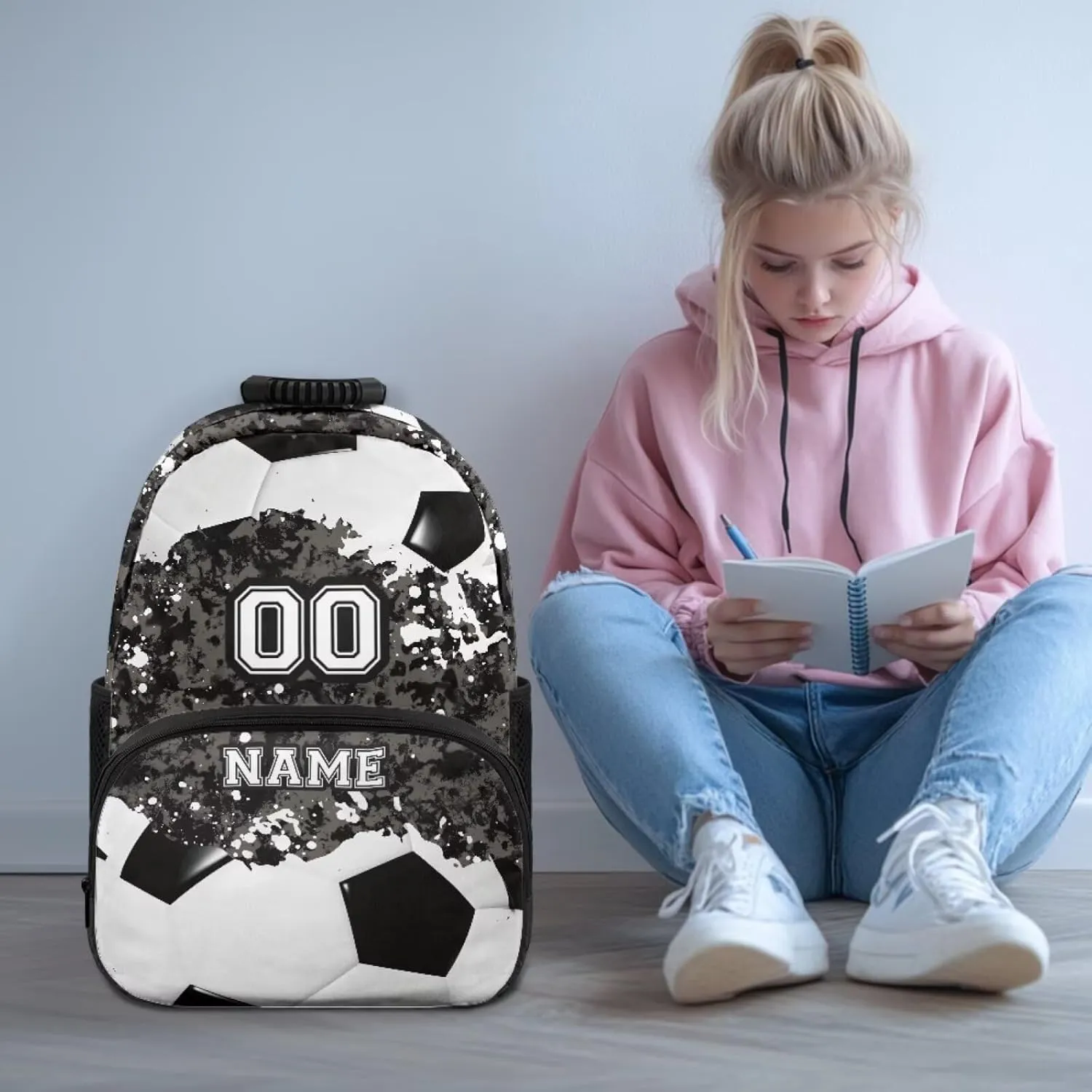 Suobstales Soccer Camo Paint Splatter Print School Backpacks for Kids Boys, Custom Name and Number Lightweight Schoolbag Bookbag Gifts for Kindergarten Primary, Personalized Back to School Essentials