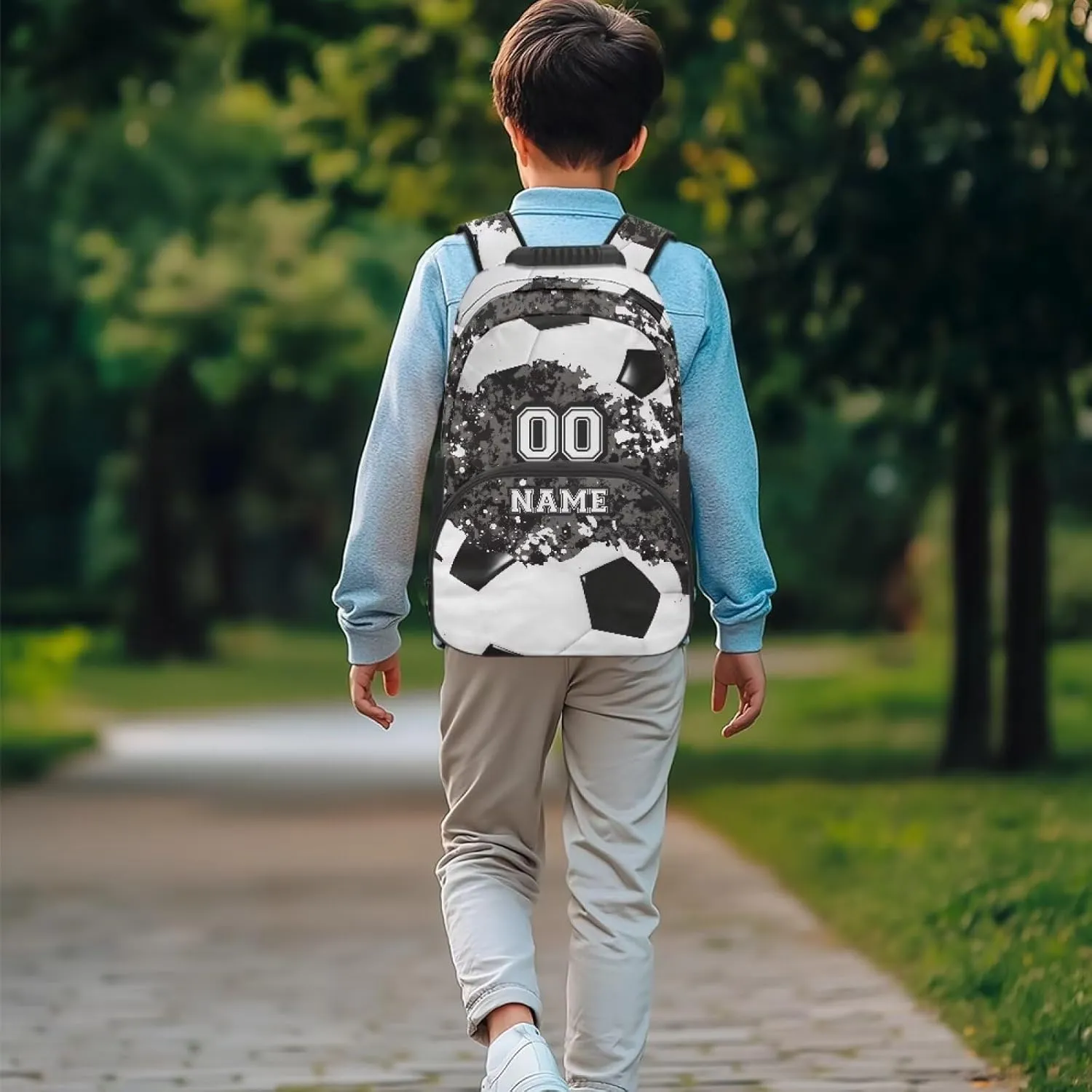 Suobstales Soccer Camo Paint Splatter Print School Backpacks for Kids Boys, Custom Name and Number Lightweight Schoolbag Bookbag Gifts for Kindergarten Primary, Personalized Back to School Essentials