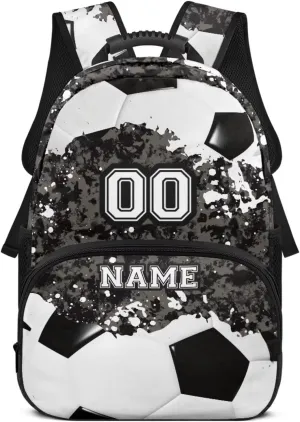 Suobstales Soccer Camo Paint Splatter Print School Backpacks for Kids Boys, Custom Name and Number Lightweight Schoolbag Bookbag Gifts for Kindergarten Primary, Personalized Back to School Essentials