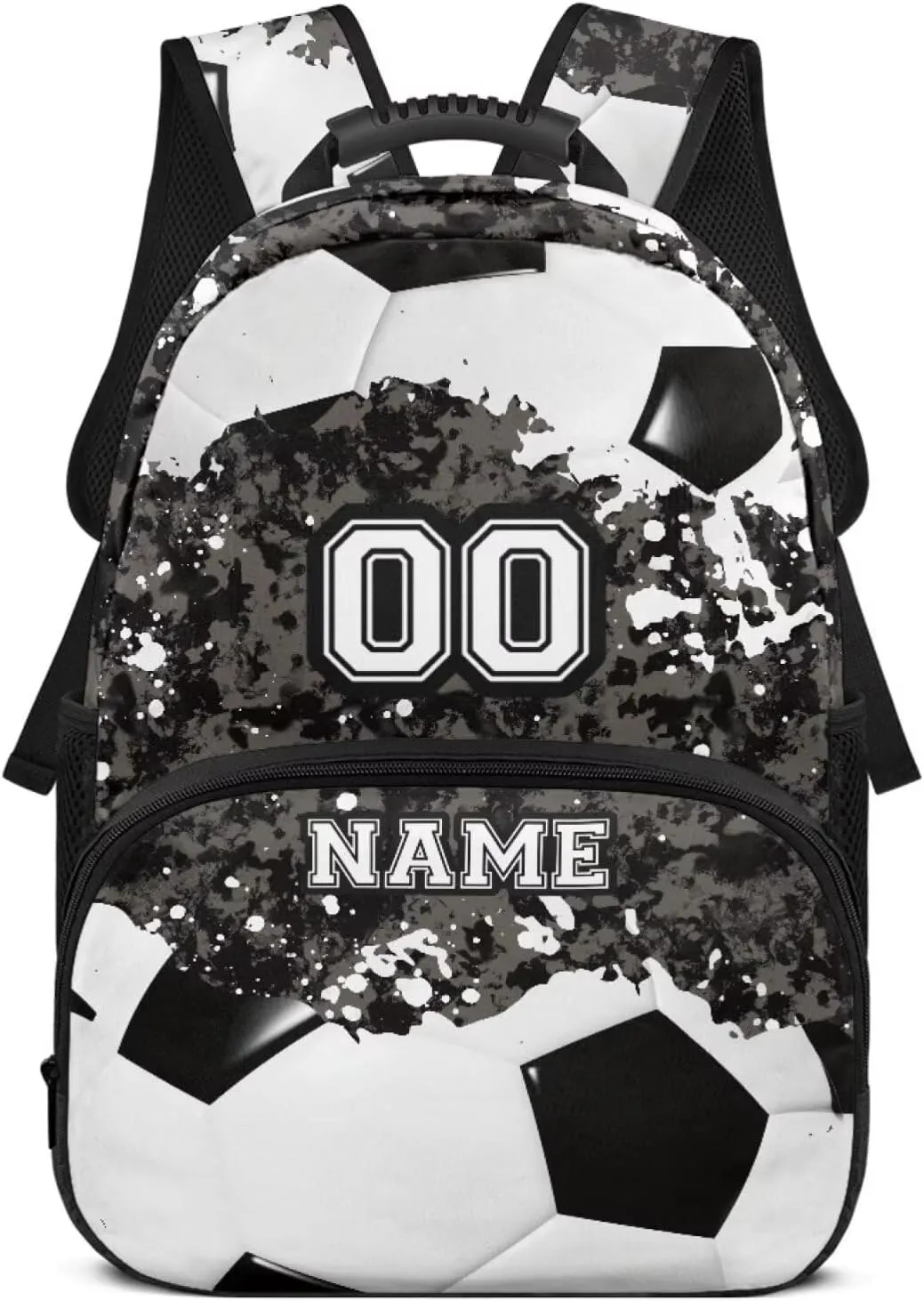 Suobstales Soccer Camo Paint Splatter Print School Backpacks for Kids Boys, Custom Name and Number Lightweight Schoolbag Bookbag Gifts for Kindergarten Primary, Personalized Back to School Essentials