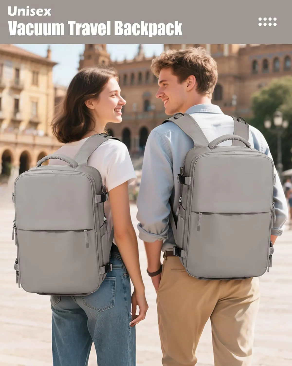 suradar Vacuum Seal Compression Travel Backpack for Women Men Airback Vacpack Travel Vacuum Bags with Pump Laptop Backpack with Shoe Compartment Carry On Suitcase Luggage Flight Approved Grey Brown