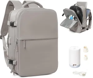 suradar Vacuum Seal Compression Travel Backpack for Women Men Airback Vacpack Travel Vacuum Bags with Pump Laptop Backpack with Shoe Compartment Carry On Suitcase Luggage Flight Approved Grey Brown