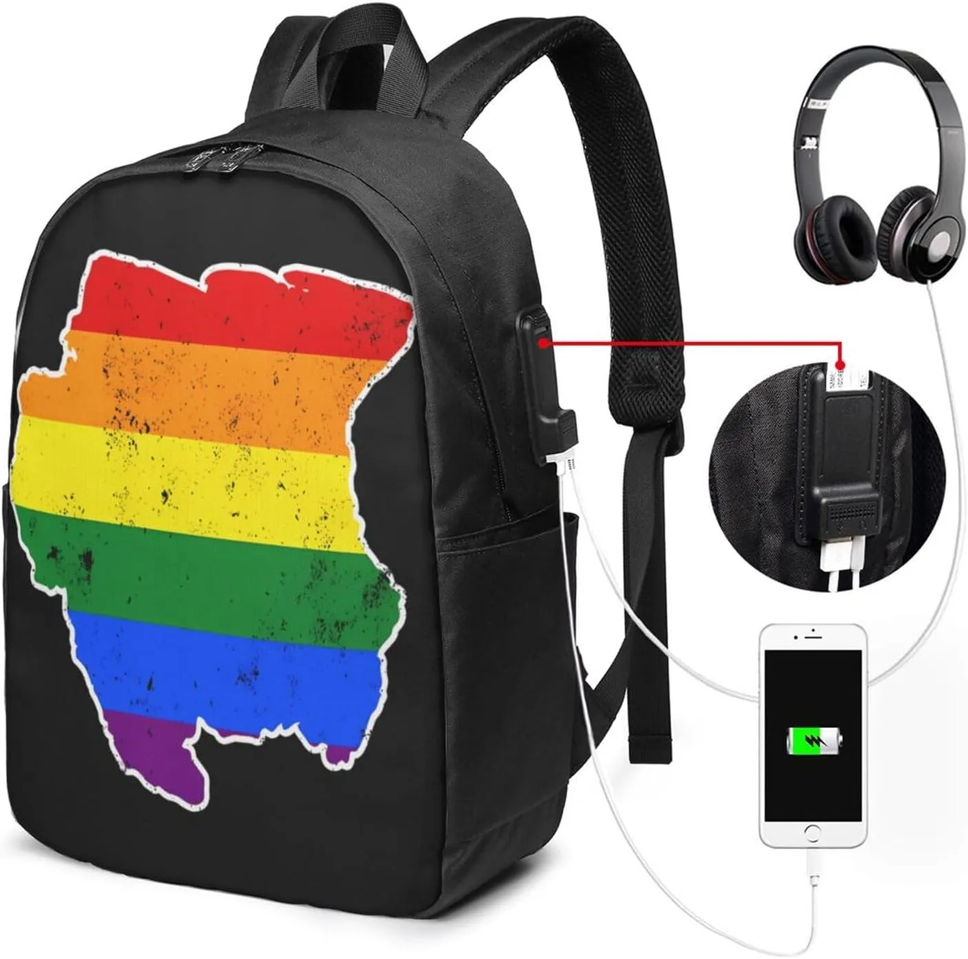 Suriname Rainbow LGBT Pride MAP Flag Laptop Backpacks Travel Backpack Casual Business Daypack Sport Rucksack Computer Bag Fits up to 17 Inch Notebook with USB Port