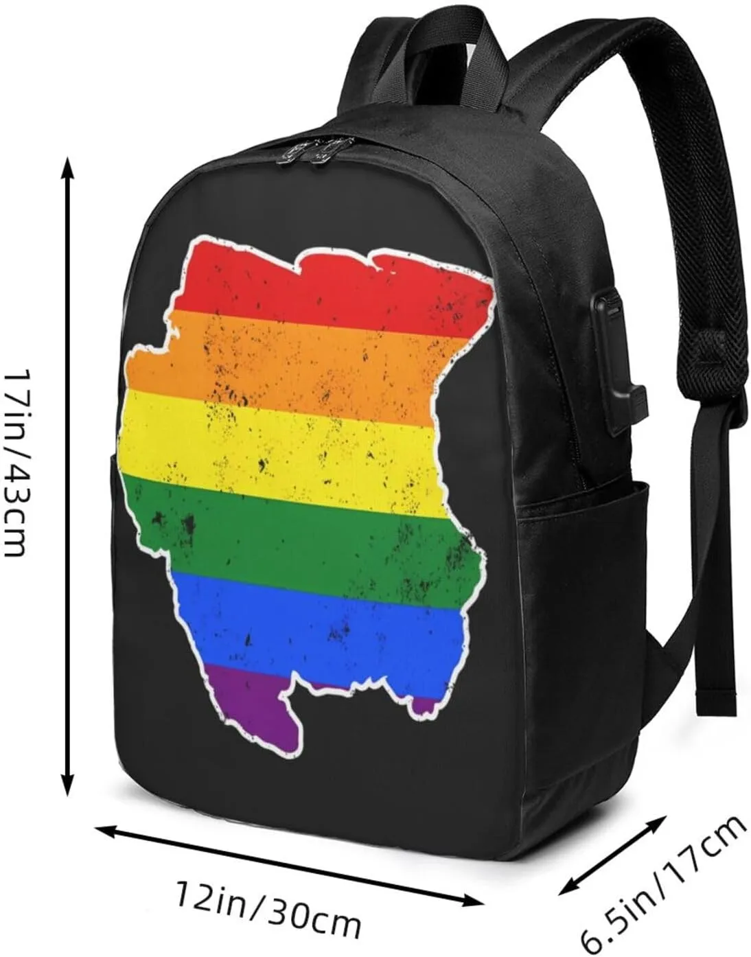 Suriname Rainbow LGBT Pride MAP Flag Laptop Backpacks Travel Backpack Casual Business Daypack Sport Rucksack Computer Bag Fits up to 17 Inch Notebook with USB Port
