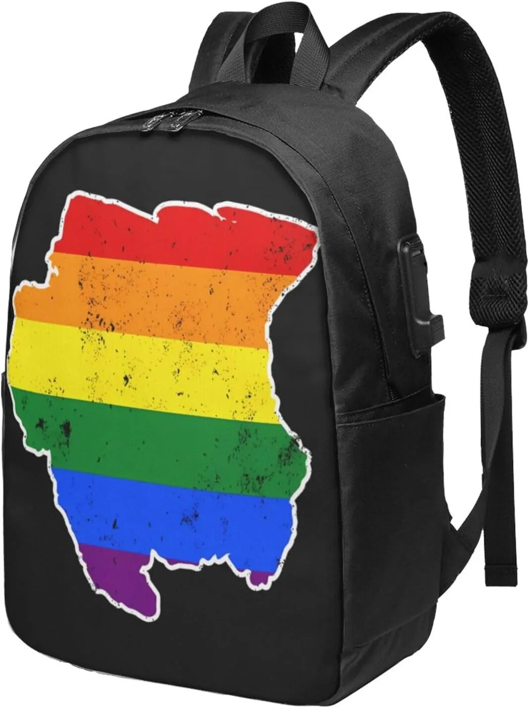 Suriname Rainbow LGBT Pride MAP Flag Laptop Backpacks Travel Backpack Casual Business Daypack Sport Rucksack Computer Bag Fits up to 17 Inch Notebook with USB Port