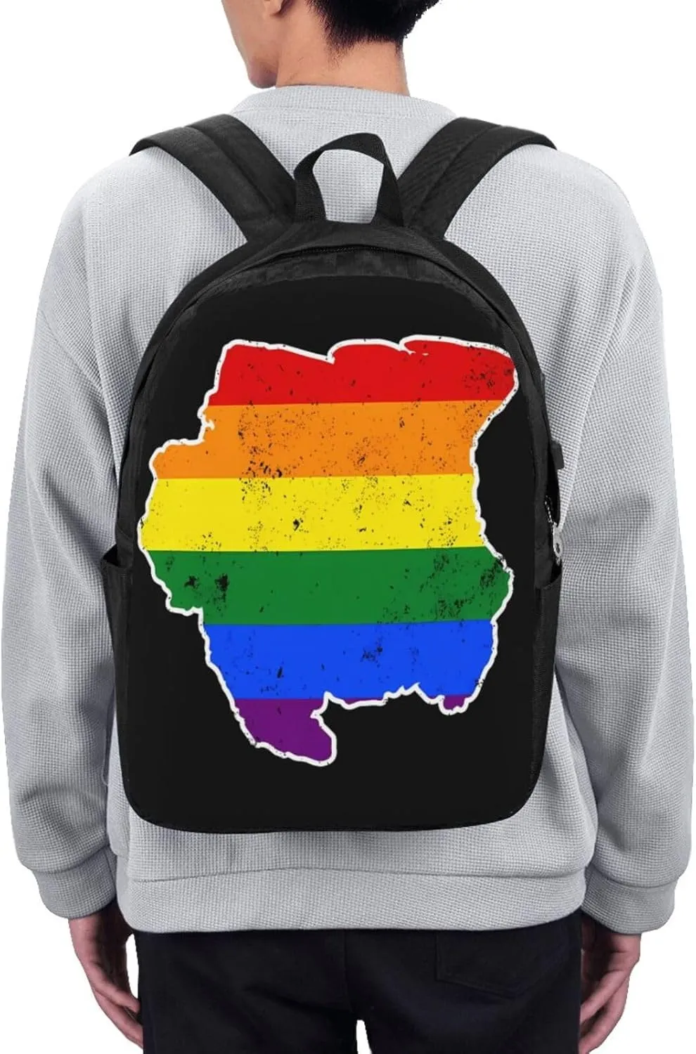 Suriname Rainbow LGBT Pride MAP Flag Laptop Backpacks Travel Backpack Casual Business Daypack Sport Rucksack Computer Bag Fits up to 17 Inch Notebook with USB Port