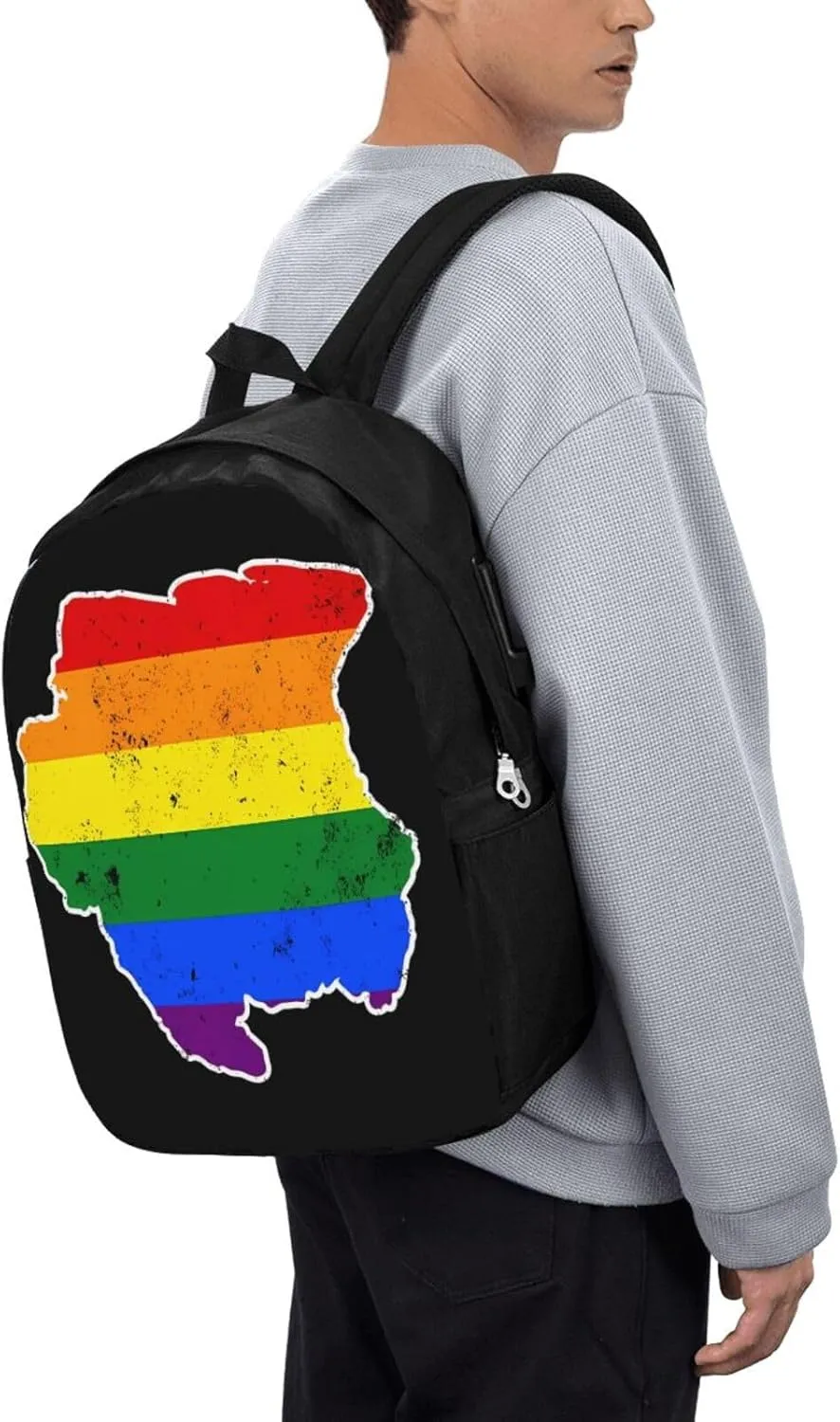 Suriname Rainbow LGBT Pride MAP Flag Laptop Backpacks Travel Backpack Casual Business Daypack Sport Rucksack Computer Bag Fits up to 17 Inch Notebook with USB Port