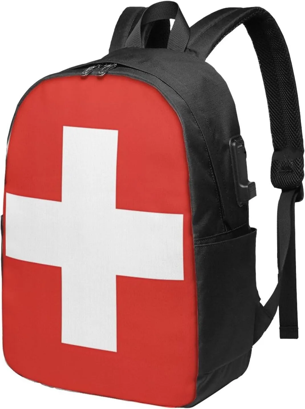 Switzerland Swiss Flag Laptop Backpacks Travel Backpack Casual Business Daypack Sport Rucksack Computer Bag Fits up to 17 Inch Notebook with USB Port