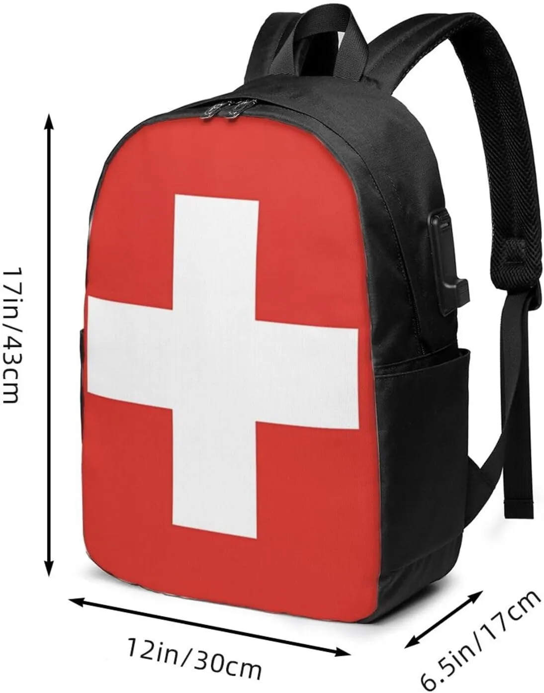 Switzerland Swiss Flag Laptop Backpacks Travel Backpack Casual Business Daypack Sport Rucksack Computer Bag Fits up to 17 Inch Notebook with USB Port