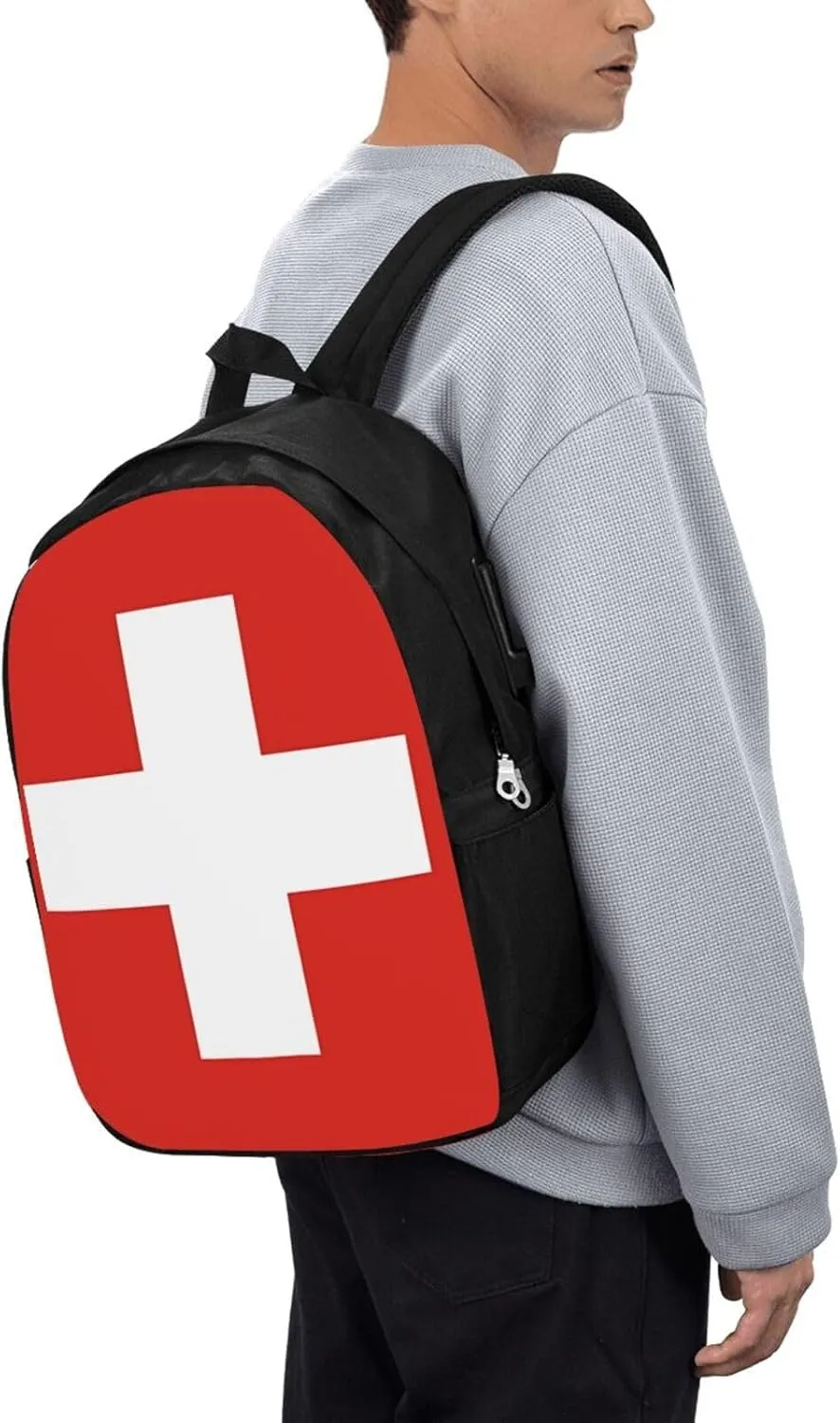 Switzerland Swiss Flag Laptop Backpacks Travel Backpack Casual Business Daypack Sport Rucksack Computer Bag Fits up to 17 Inch Notebook with USB Port