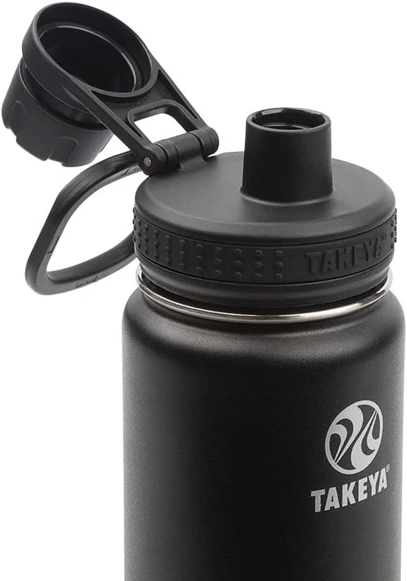 Takeya Actives Insulated Stainless Steel Water Bottle with Spout Lid, 24 oz, Onyx & Actives Straw Lid for Insulated Water Bottle, Wide Mouth, Onyx