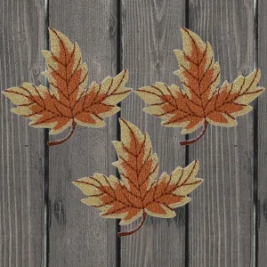 Tan & Brown Leaf Embroidered Patch — 3-Pack — Iron On