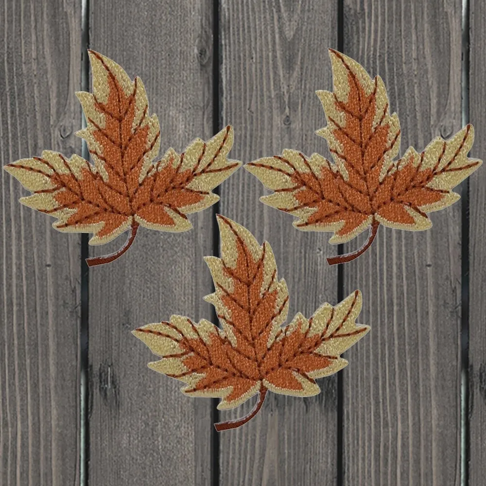 Tan & Brown Leaf Embroidered Patch — 3-Pack — Iron On