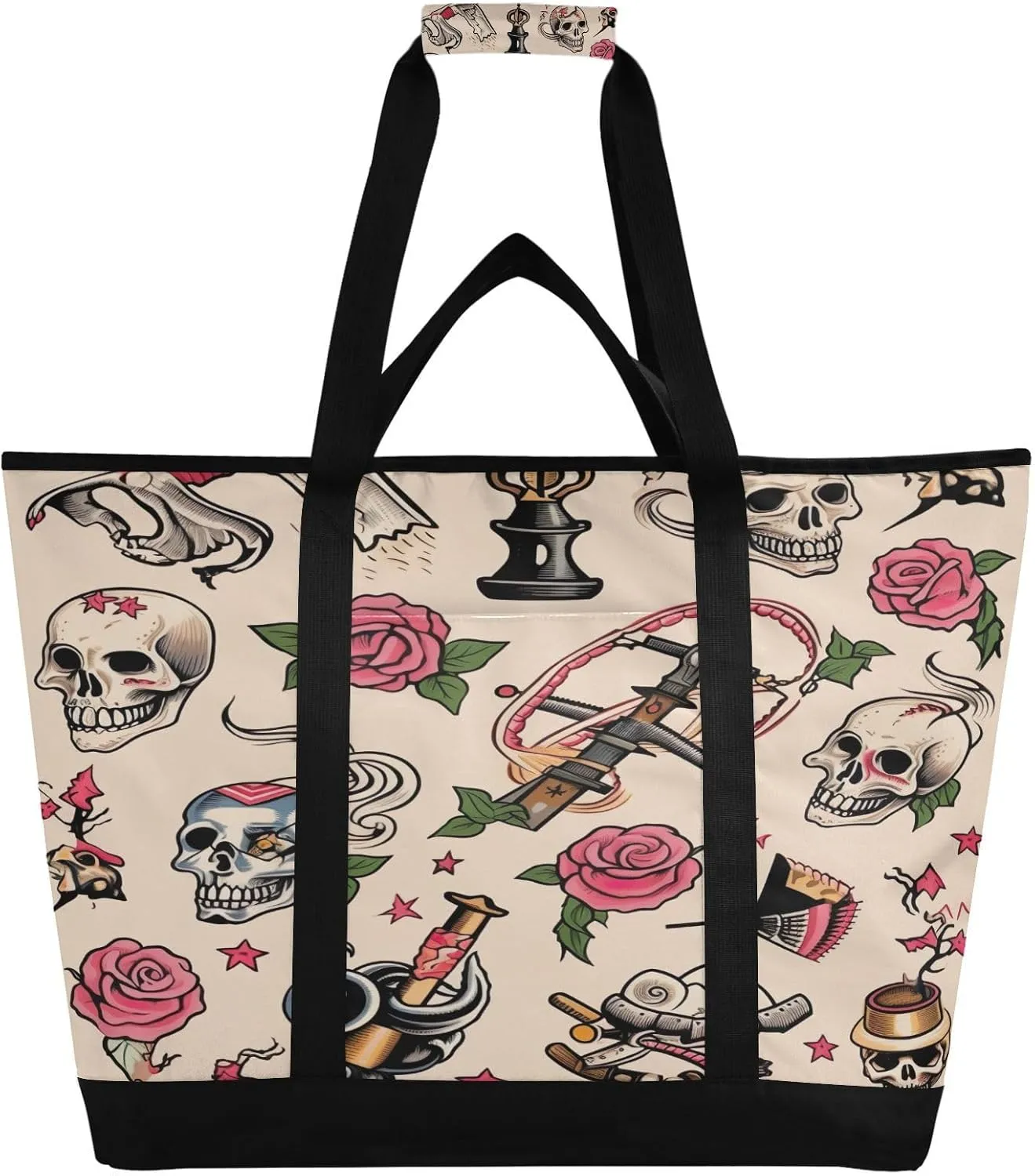 Tattoo Print Reusable Insulated Lunchbox Cooler Bag, Leakproof Kitchen Grocery Bag Collapsible Portable Cooler Tote Bag for Picnic, Camping, Office, Travel