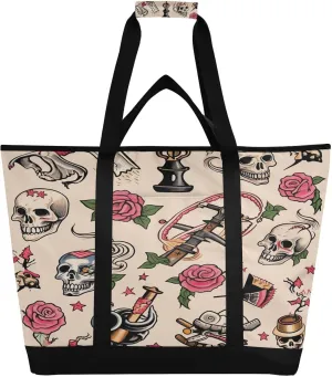 Tattoo Print Reusable Insulated Lunchbox Cooler Bag, Leakproof Kitchen Grocery Bag Collapsible Portable Cooler Tote Bag for Picnic, Camping, Office, Travel