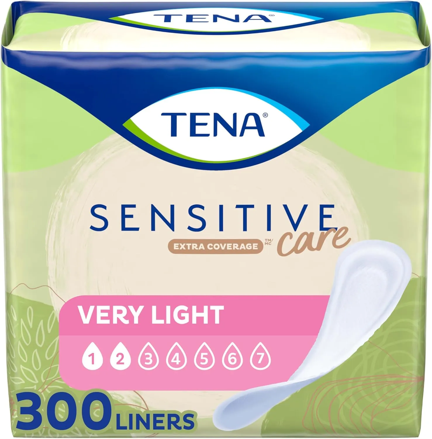 Tena Incontinence Liners for Women, Very Light Absorbency, Extra Coverage, Sensitive Care - 300 Count