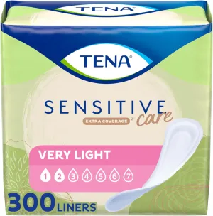 Tena Incontinence Liners for Women, Very Light Absorbency, Extra Coverage, Sensitive Care - 300 Count