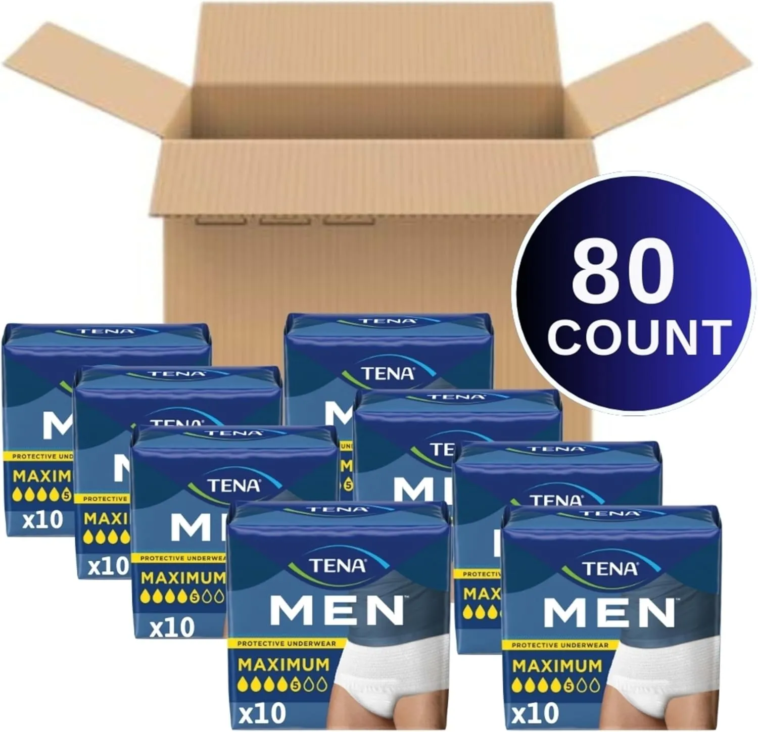 TENA Protective Adult Incontinence Underwear for Men, Maximum, Small/Medium, White, Disposable, 80 Count (New Size Update)