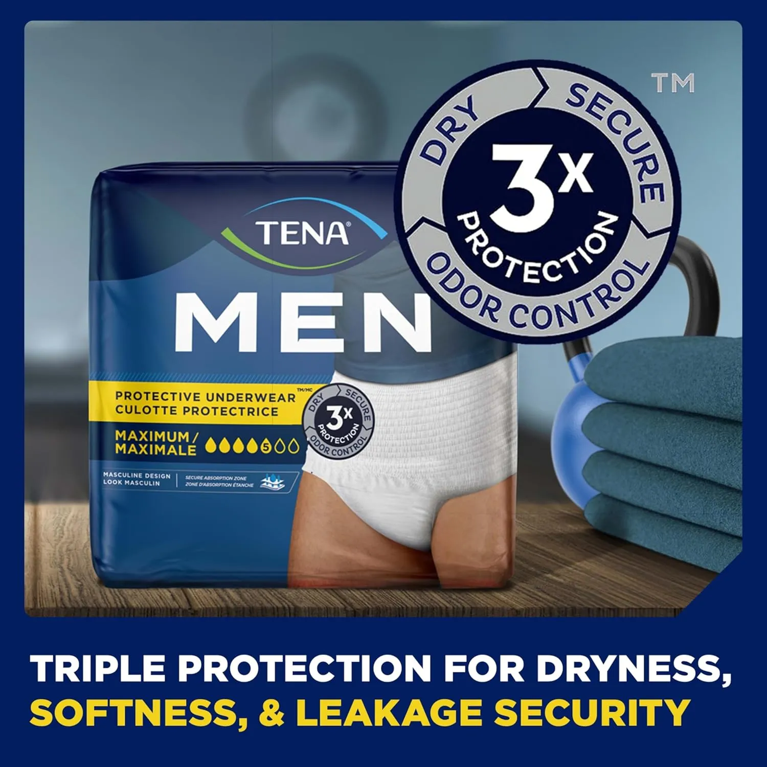 TENA Protective Adult Incontinence Underwear for Men, Maximum, Small/Medium, White, Disposable, 80 Count (New Size Update)