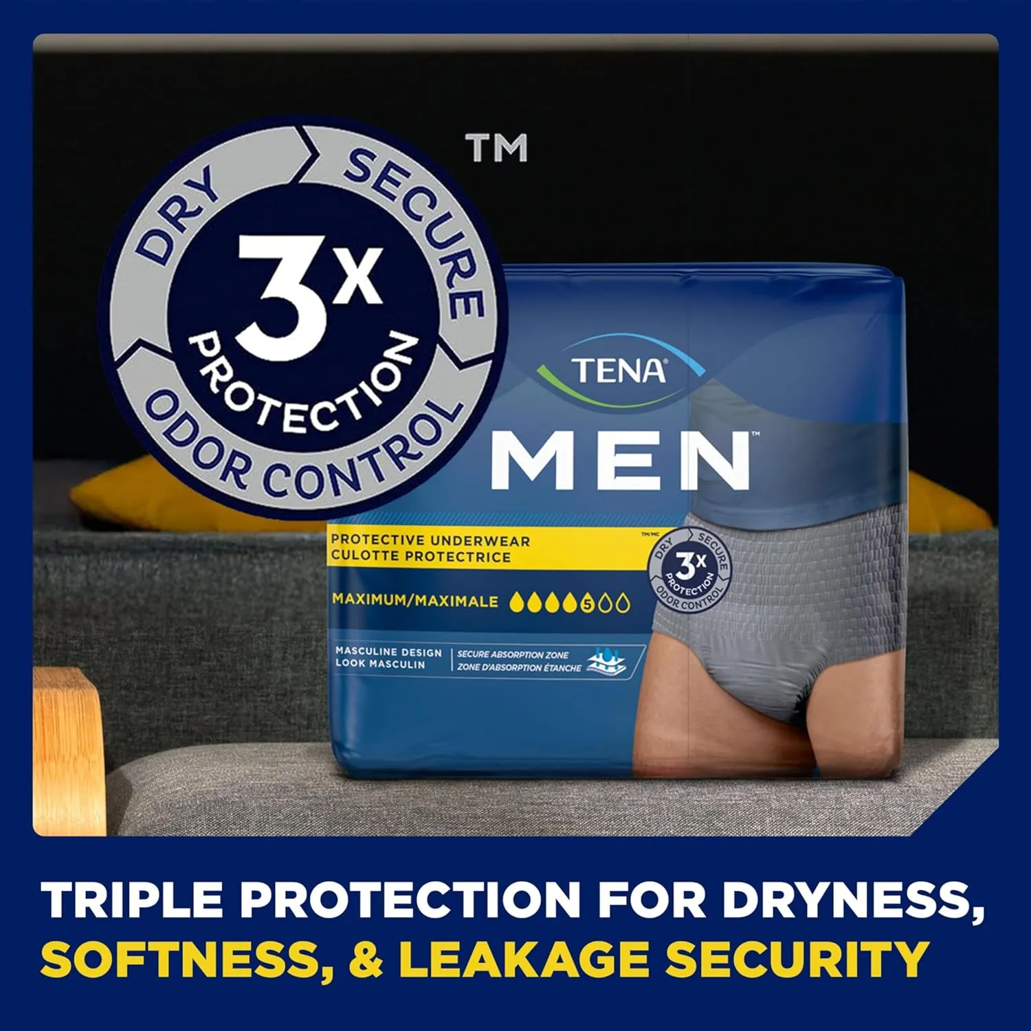 TENA Protective Adult Incontinence Underwear for Men, Maximum, XXLarge, Gray, Disposable, 56 Count (4 Packs of 14)