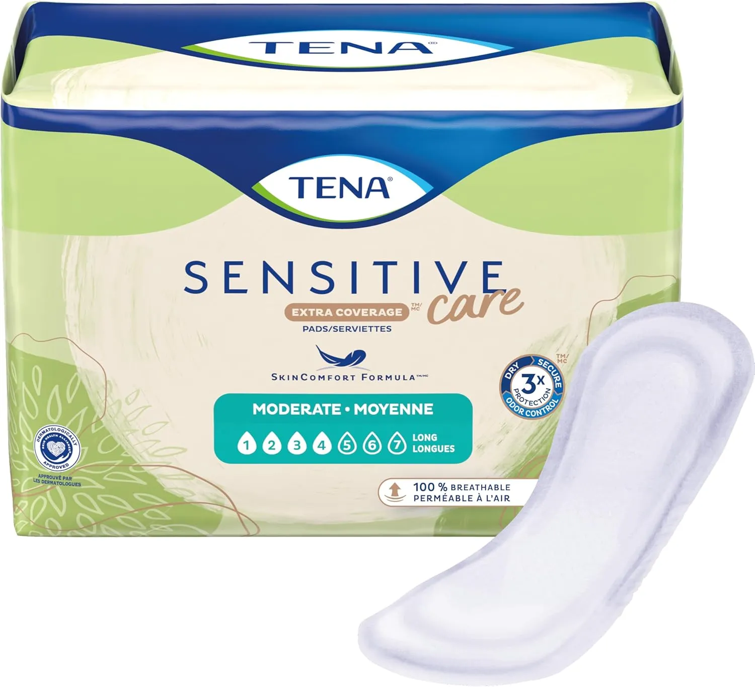Tena Sensitive Care Extra Coverage Moderate Absorbency Incontinence Bladder Control Pad, 180 count