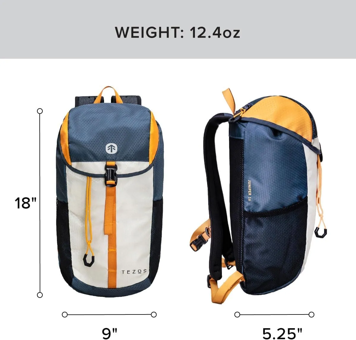 Tezos Juniper Daypack, Lightweight Hiking Backpack and Hydration Pack for Camping, Travel, Biking, and the Outdoors, 16 Liter (Slate Summit)