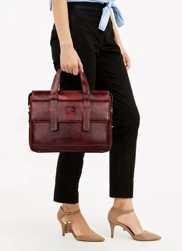 THE CLOWNFISH Vino 15.6-inch Laptop Bag - Premium Leather, Laptop Compartment | Messenger Bag | Wine Red