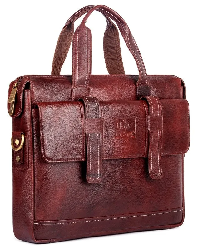 THE CLOWNFISH Vino 15.6-inch Laptop Bag - Premium Leather, Laptop Compartment | Messenger Bag | Wine Red
