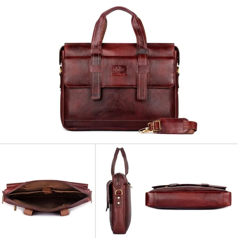 THE CLOWNFISH Vino 15.6-inch Laptop Bag - Premium Leather, Laptop Compartment | Messenger Bag | Wine Red