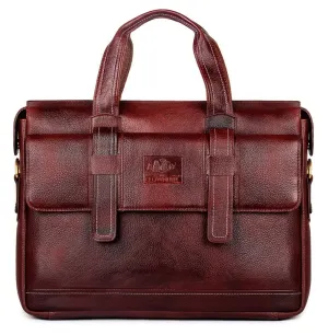 THE CLOWNFISH Vino 15.6-inch Laptop Bag - Premium Leather, Laptop Compartment | Messenger Bag | Wine Red