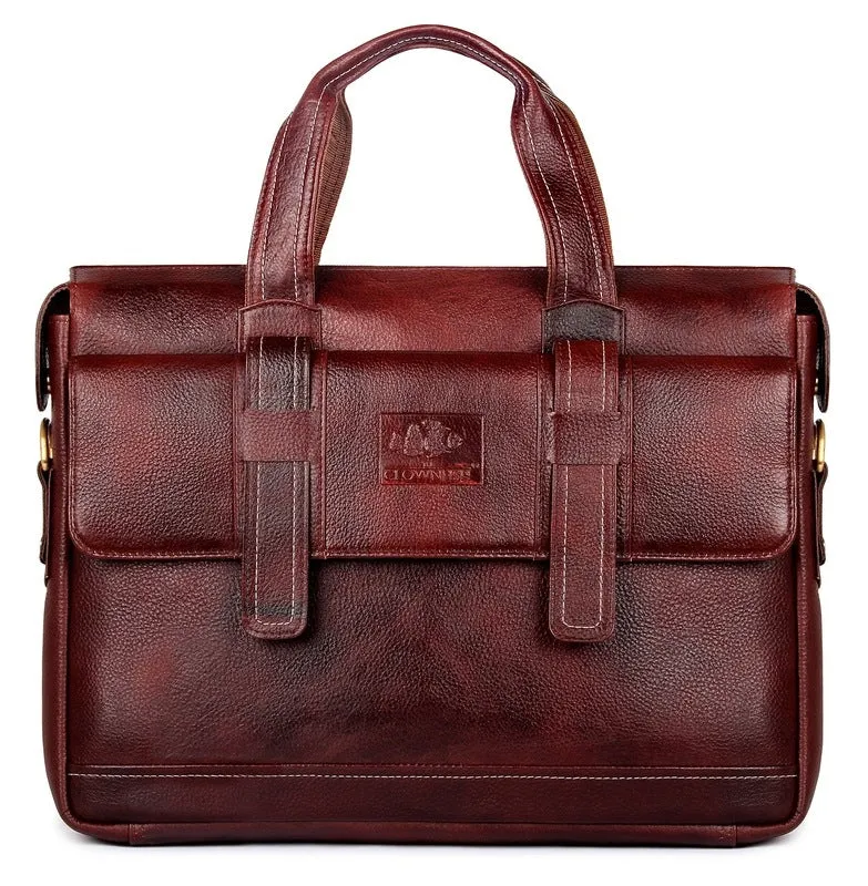 THE CLOWNFISH Vino 15.6-inch Laptop Bag - Premium Leather, Laptop Compartment | Messenger Bag | Wine Red