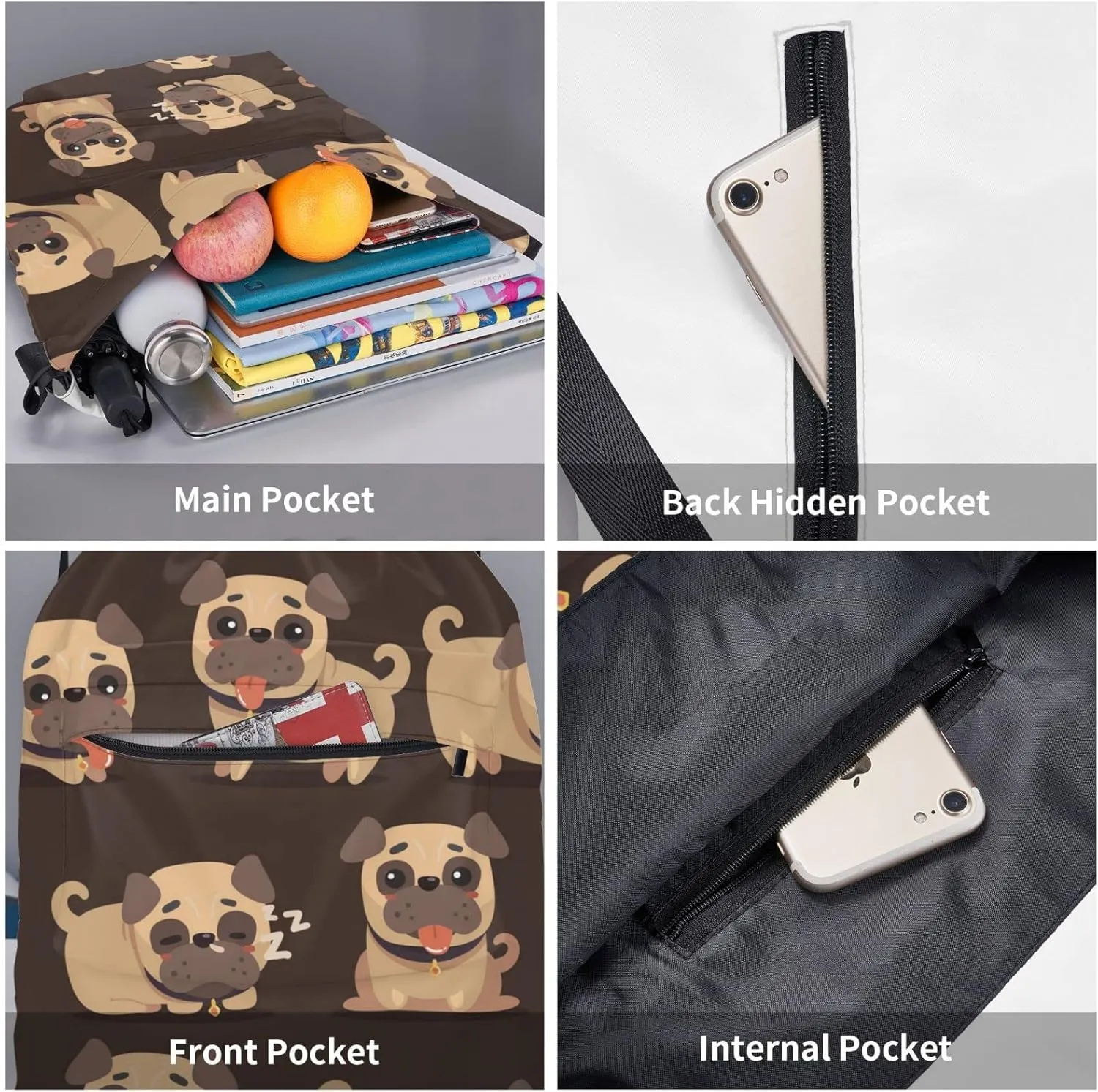 The New Drawstring Backpack Cartoon Brown Pug Dog Gym String Bag Sport Sack Storage Bag Beach Knapsack