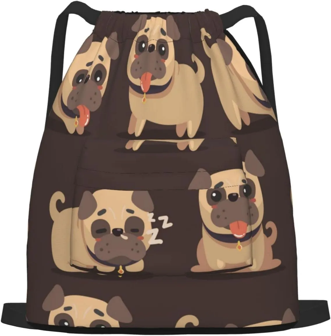 The New Drawstring Backpack Cartoon Brown Pug Dog Gym String Bag Sport Sack Storage Bag Beach Knapsack