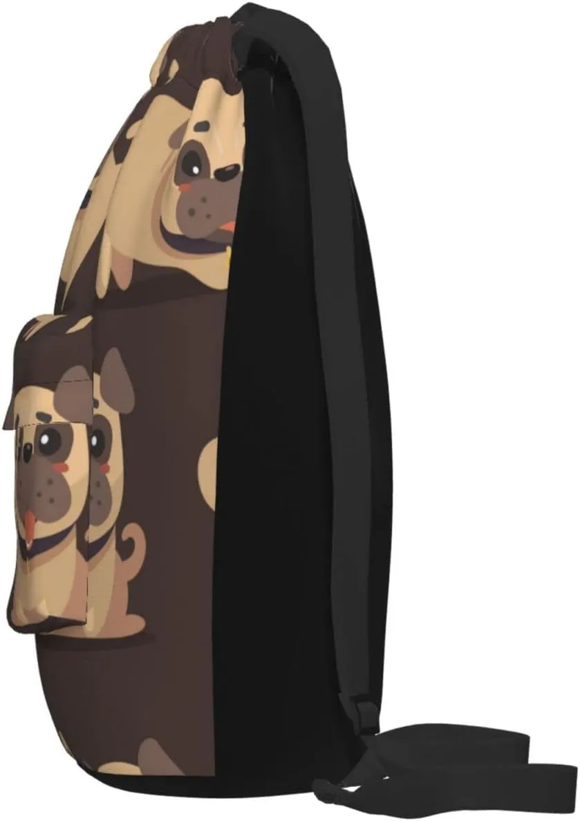 The New Drawstring Backpack Cartoon Brown Pug Dog Gym String Bag Sport Sack Storage Bag Beach Knapsack