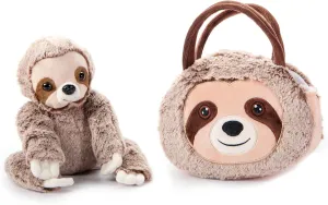 The Petting Zoo Sloth Stuffed Animal Plushie and Purse Set, Gifts for Kids, Wildlife Animal Toy, Sloth Plush Toy and Purse Pet Carrier