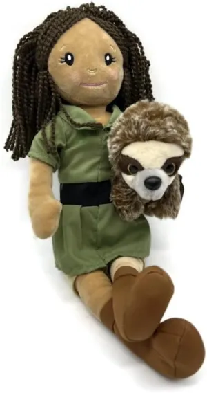 The Petting Zoo, Zookeeper Doll with Small Sloth Stuffed Animal for Girls of All Ages, Plush Doll - 17 Inches (Dark Skinned)