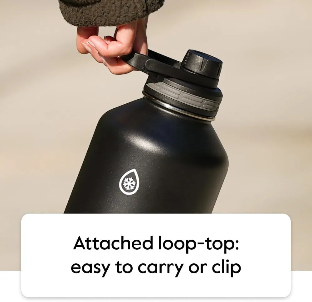 ThermoFlask Bottle with Chug Lid & Straw Lid - Insulated Stainless Steel Water Bottle with Leak-Proof Lids - Dishwasher-Safe Reusable Bottle & Lids - Durable Bottle, 2 Straws & 2 Lids - 18 oz, Black