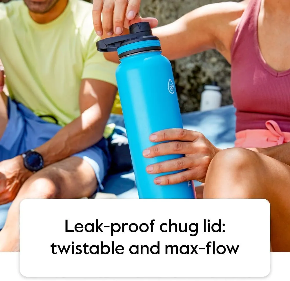 ThermoFlask Bottle with Chug Lid & Straw Lid - Insulated Stainless Steel Water Bottle with Leak-Proof Lids - Dishwasher-Safe Reusable Bottle & Lids - Durable Bottle, 2 Straws & 2 Lids - 18 oz, Black