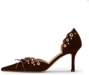 THESHY Womens Bow Tie Pumps Pointed Toe Studded Heeled Sandals Slip on Stiletto High Heels Fashion Wedding Party Dress Shoes for Women