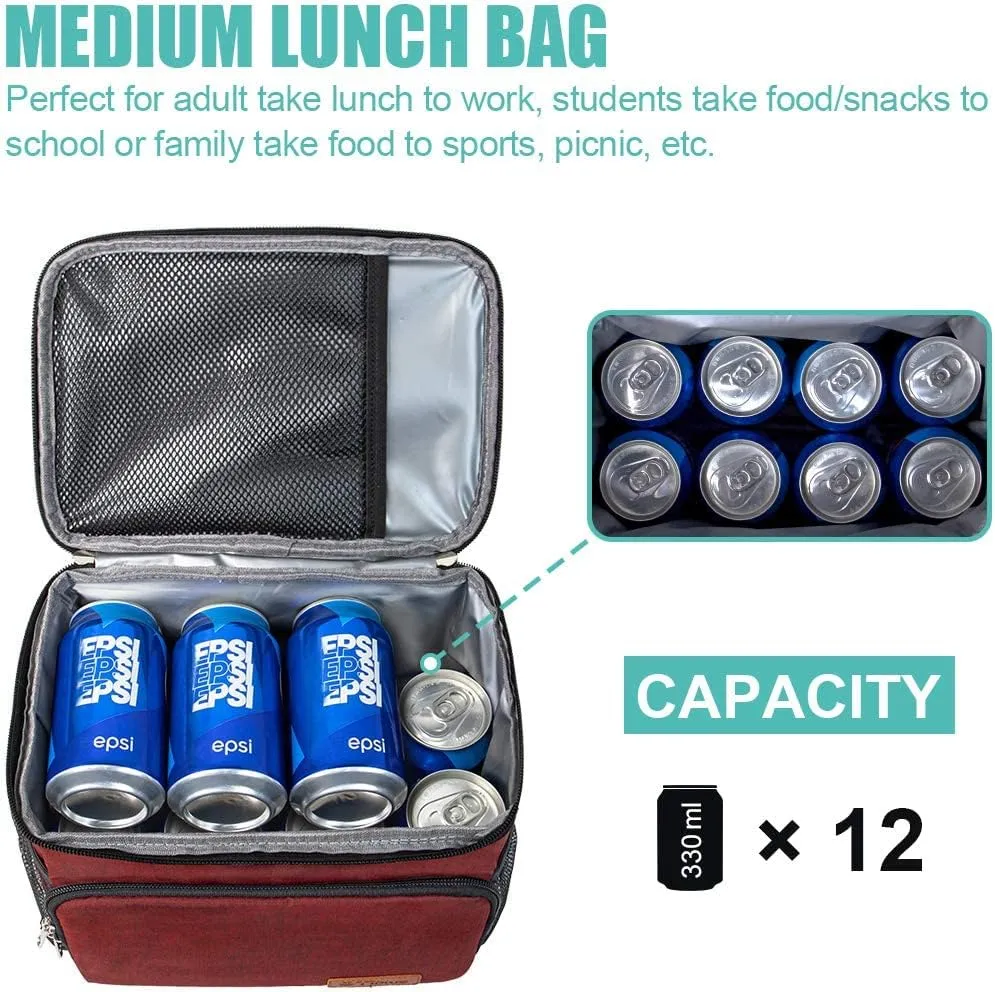 Tiblue Insulated Reusable Lunch Bag for Adults/Kids, Leakproof Freezable Cooler with Adjustable Strap for Work, School, Picnics, Beach