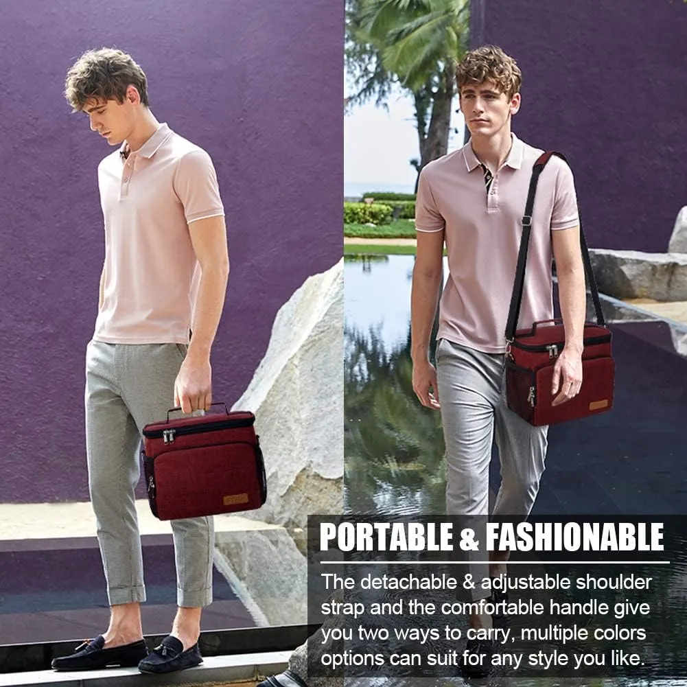 Tiblue Insulated Reusable Lunch Bag for Adults/Kids, Leakproof Freezable Cooler with Adjustable Strap for Work, School, Picnics, Beach